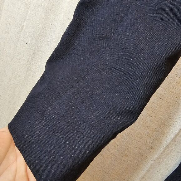 Corey Lynn Calter Slacks Navy Blue Gold Flecks Back Zipper Slit Pockets Size 6 - Picture 2 of 7